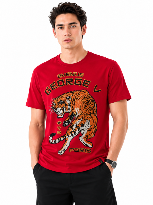 George V Tiger Short Sleeve T-Shirt - Red - front - f2603e2d-9784-4f14-826c-6b01f9d0d439.png