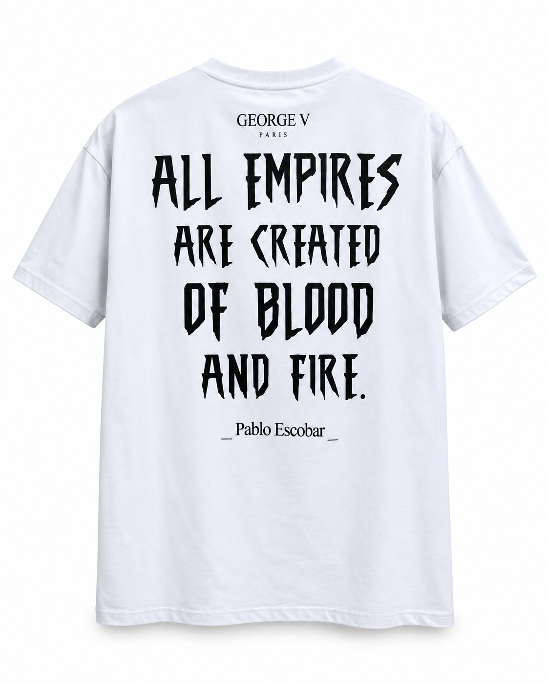 Avenue George V Paris Cárcel Medellín Mugshot T-Shirt in White, back view