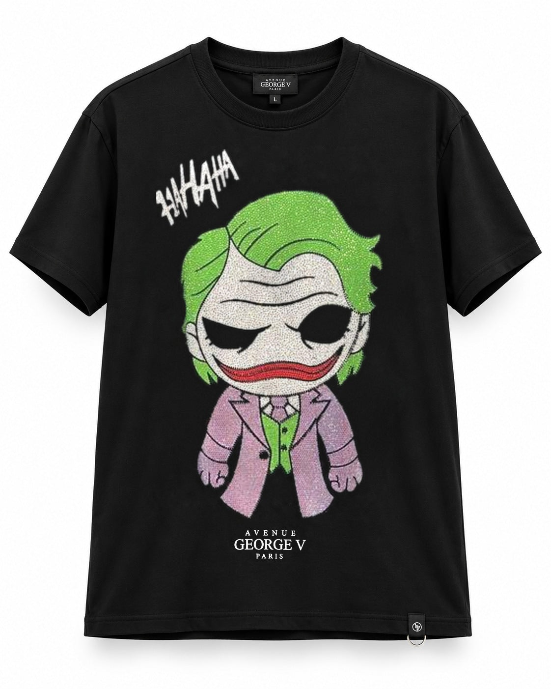 Avenue George V Paris Joker HAHAHA T-Shirt in Black, front flat product photo