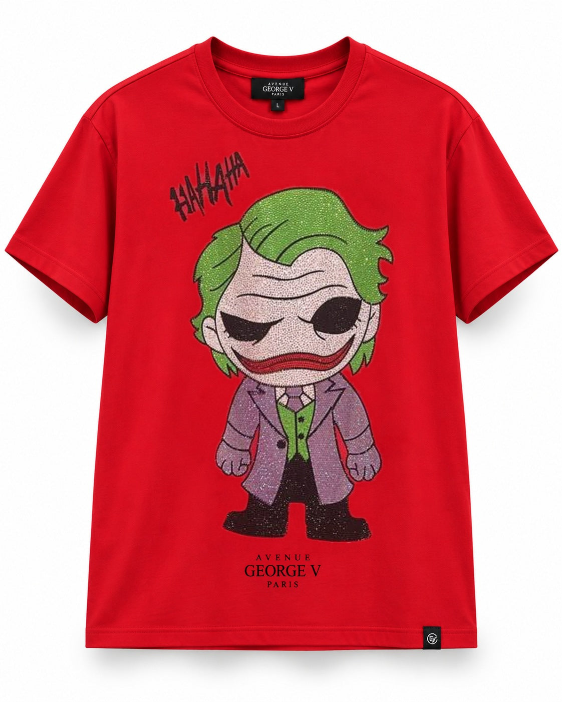 Avenue George V Paris Joker HAHAHA T-Shirt in Red, front flat product photo