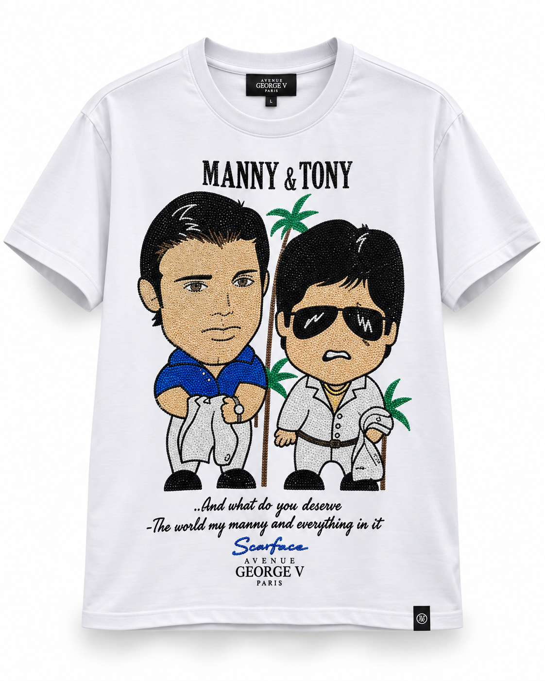 Avenue George V Paris Manny & Tony T-Shirt in White, front flat product photo