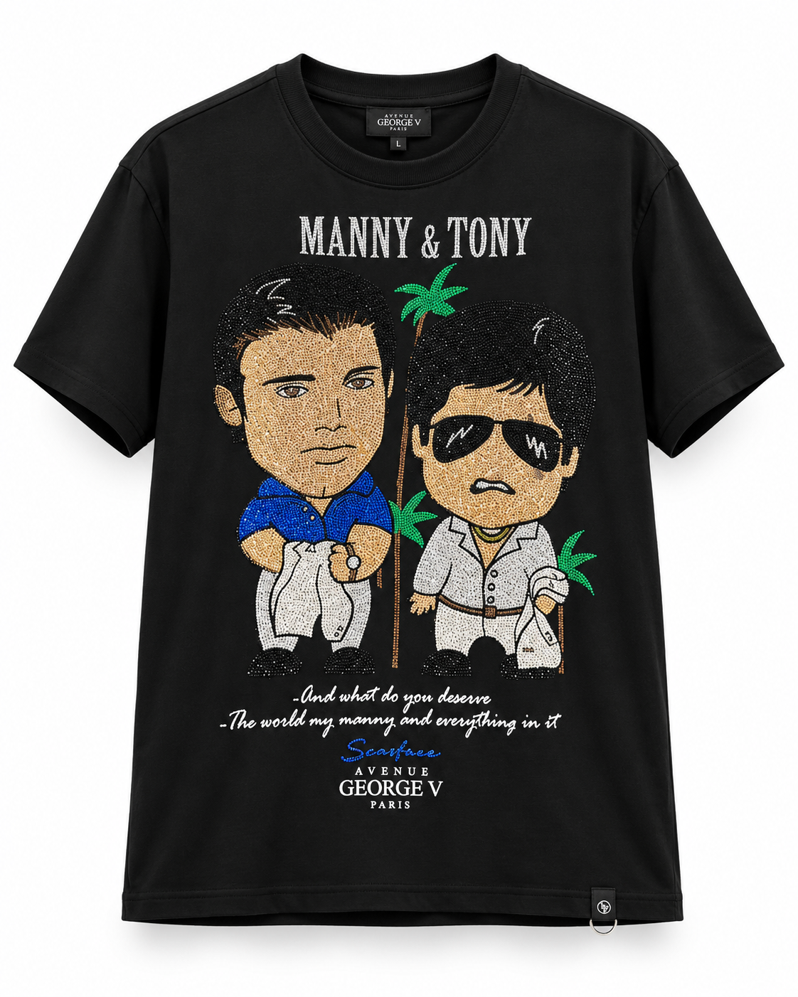 Avenue George V Paris Manny & Tony T-Shirt in Black, front flat product photo
