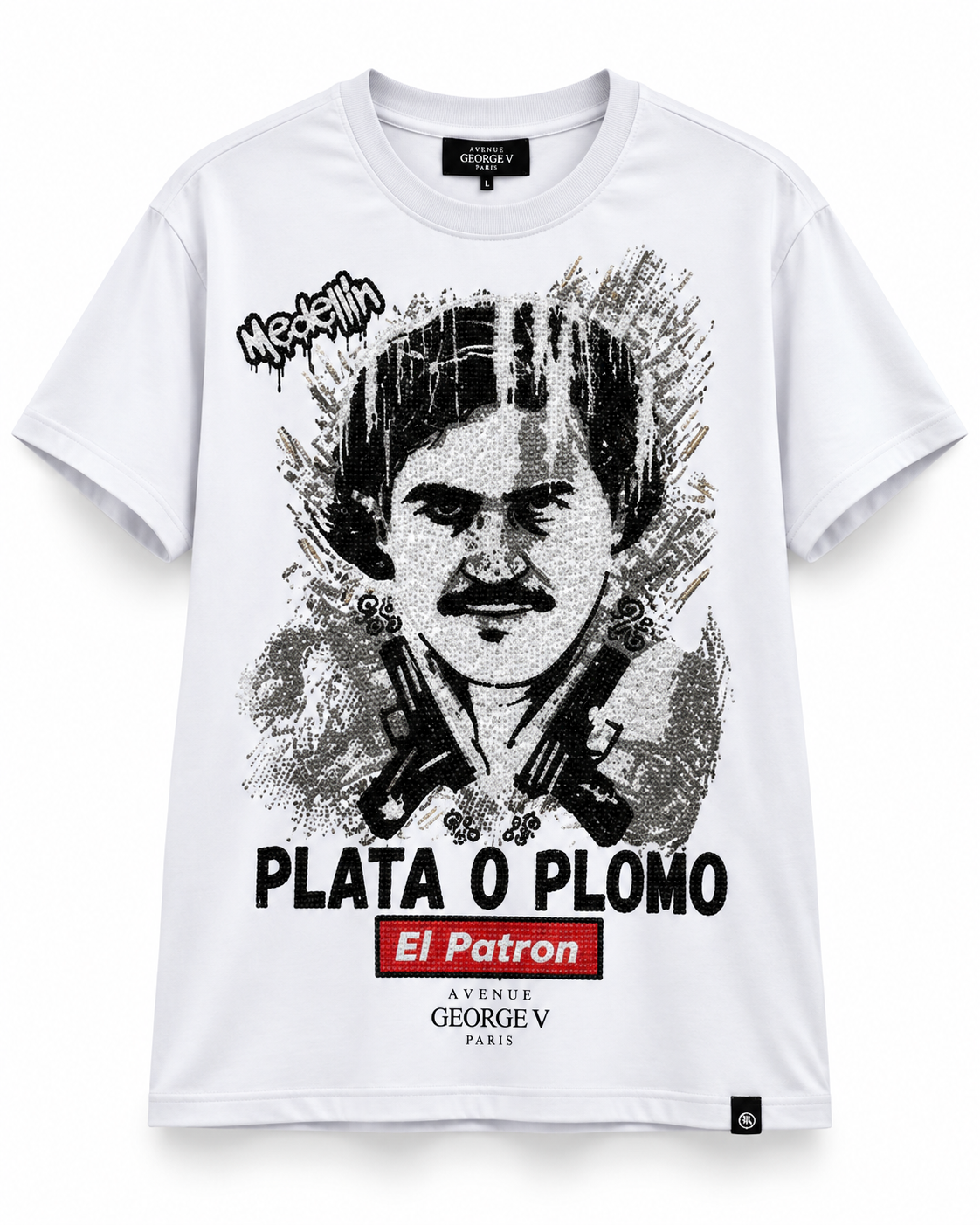 Avenue George V Paris Plata O Plomo T-Shirt in White, front flat product photo