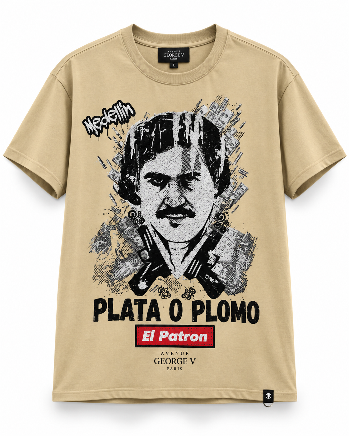 Avenue George V Paris Plata O Plomo T-Shirt in Beige, front flat product photo