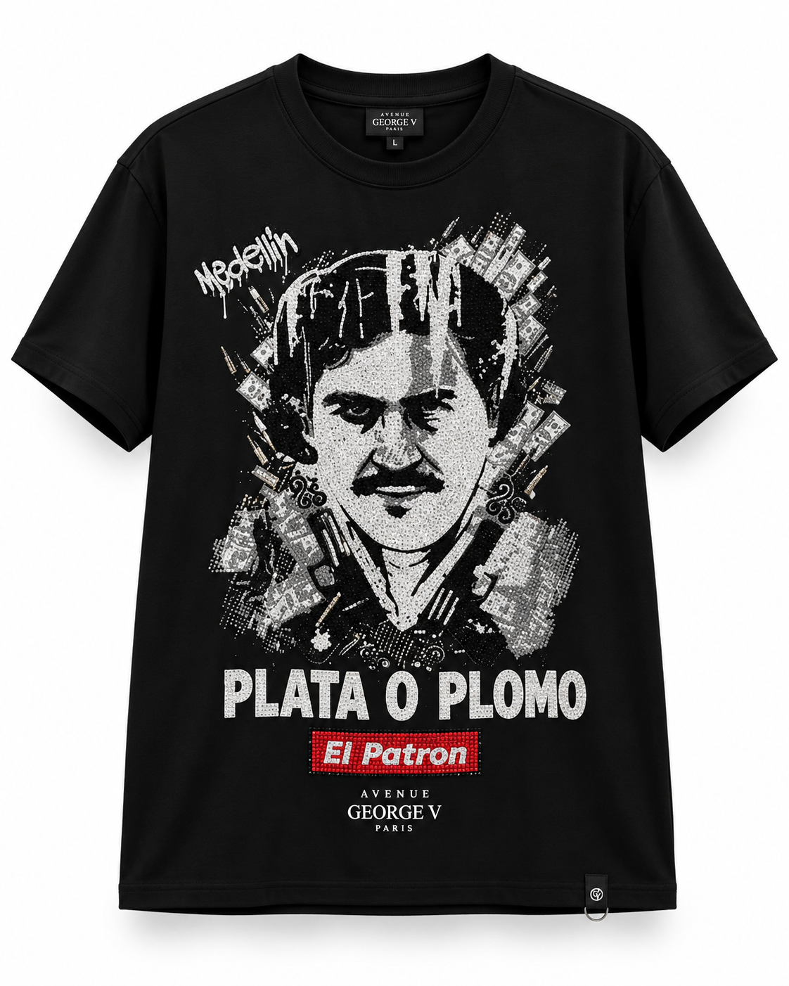 Avenue George V Paris Plata O Plomo T-Shirt in Black, front flat product photo