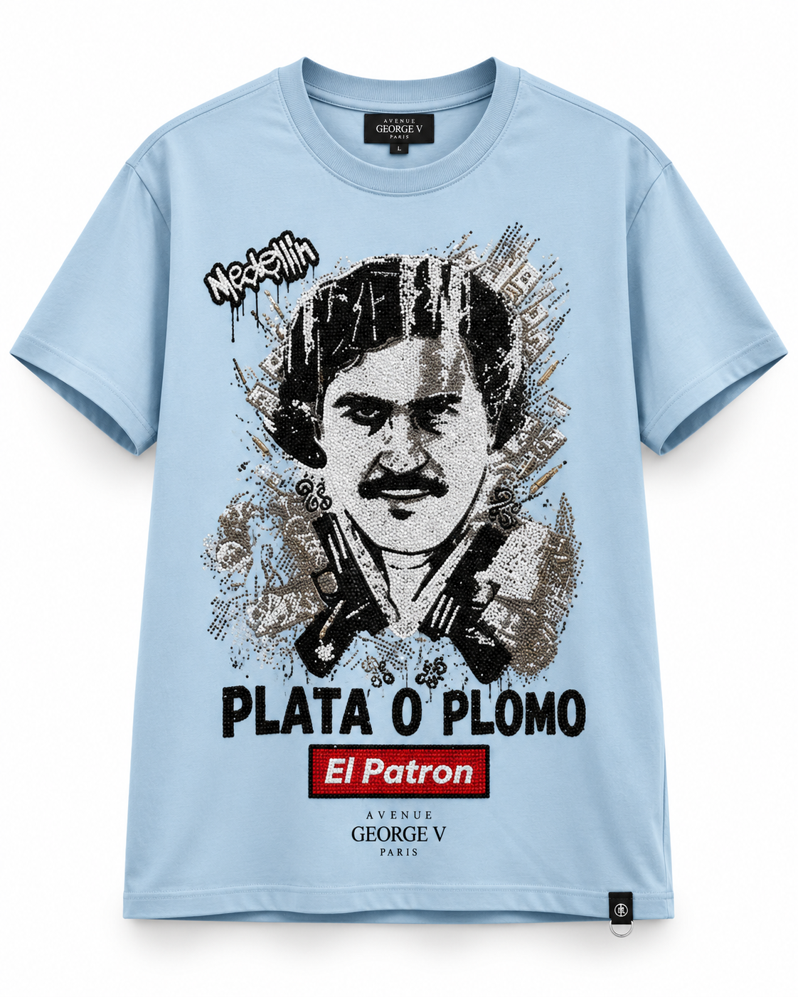 Avenue George V Paris Plata O Plomo T-Shirt in Light Blue, front flat product photo