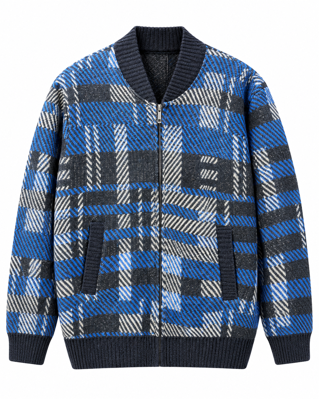 Inserch Men's Plaid Full Zip Sweater in Blue – men's Inserch sweater at Turning Point, Baltimore