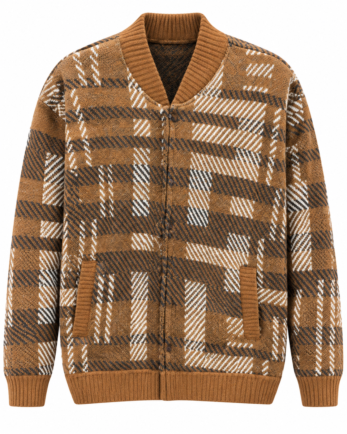 Inserch Men's Plaid Full Zip Sweater in Brown – men's Inserch sweater at Turning Point, Baltimore