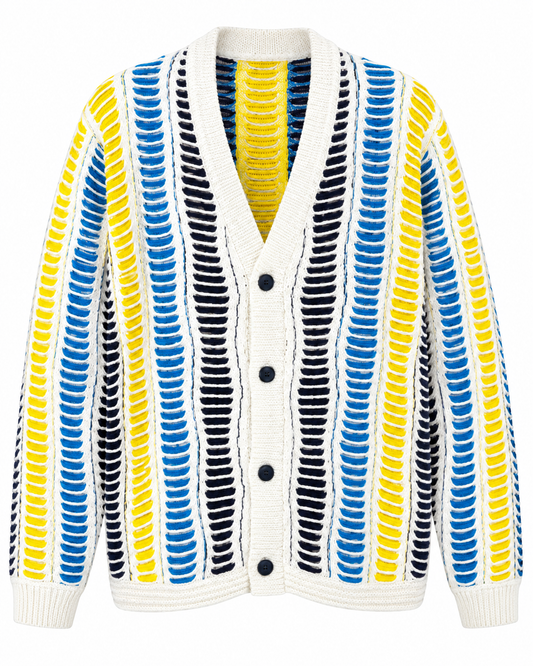 Inserch Men's Stripe Cardigan in Off White / Multi – men's Inserch sweater at Turning Point, Baltimore