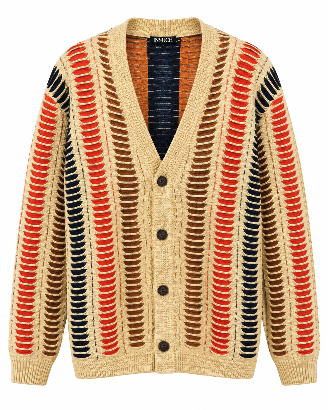 Inserch Men's Stripe Cardigan in Beige / Multi – men's Inserch sweater at Turning Point, Baltimore