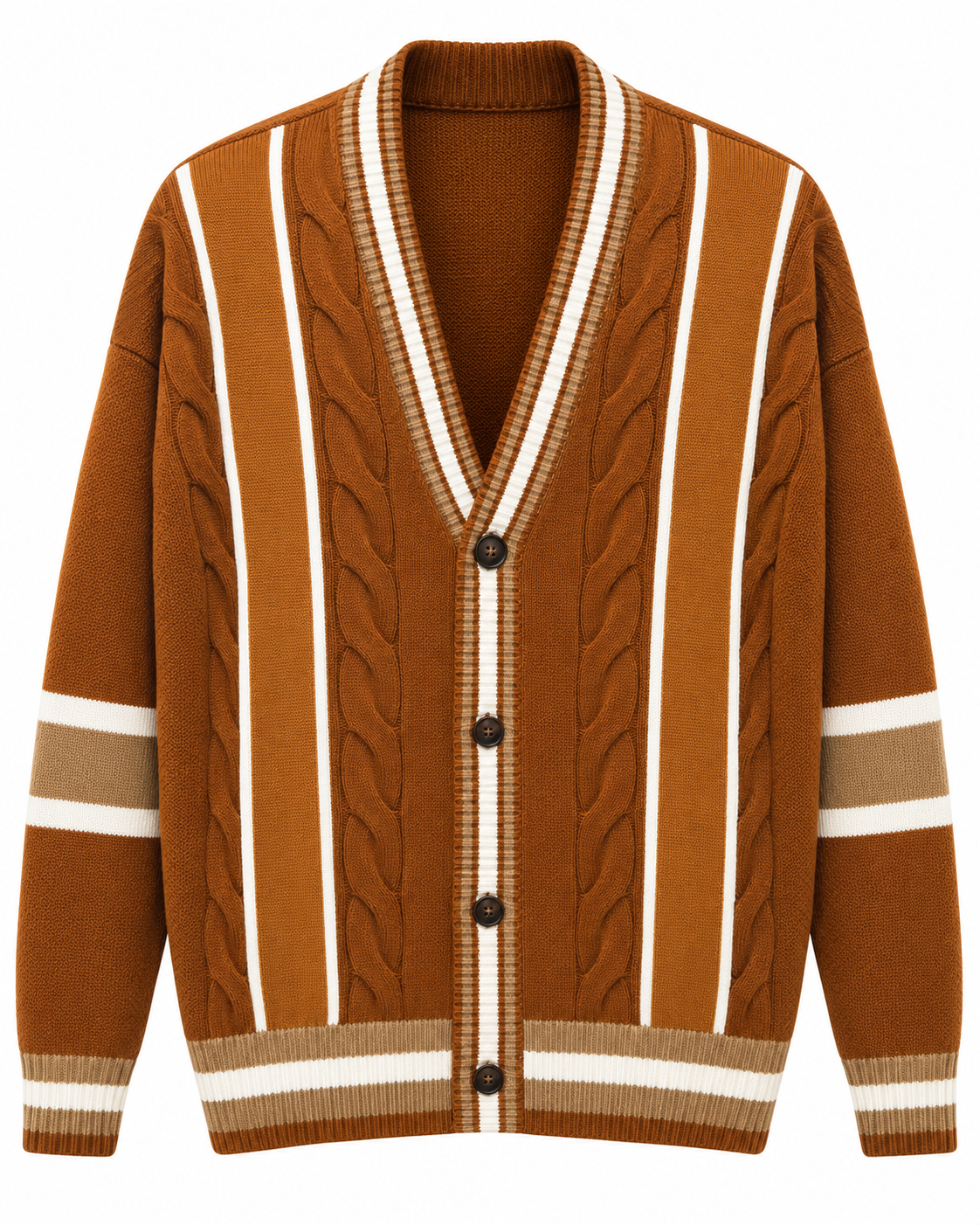 Inserch Men's Varsity Stripe Cardigan in Brown – men's Inserch sweater at Turning Point, Baltimore