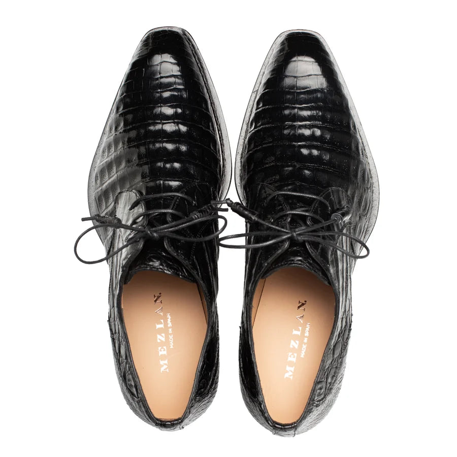 Mezlan Cratos Crocodile Derby Men's Black Dress Shoes