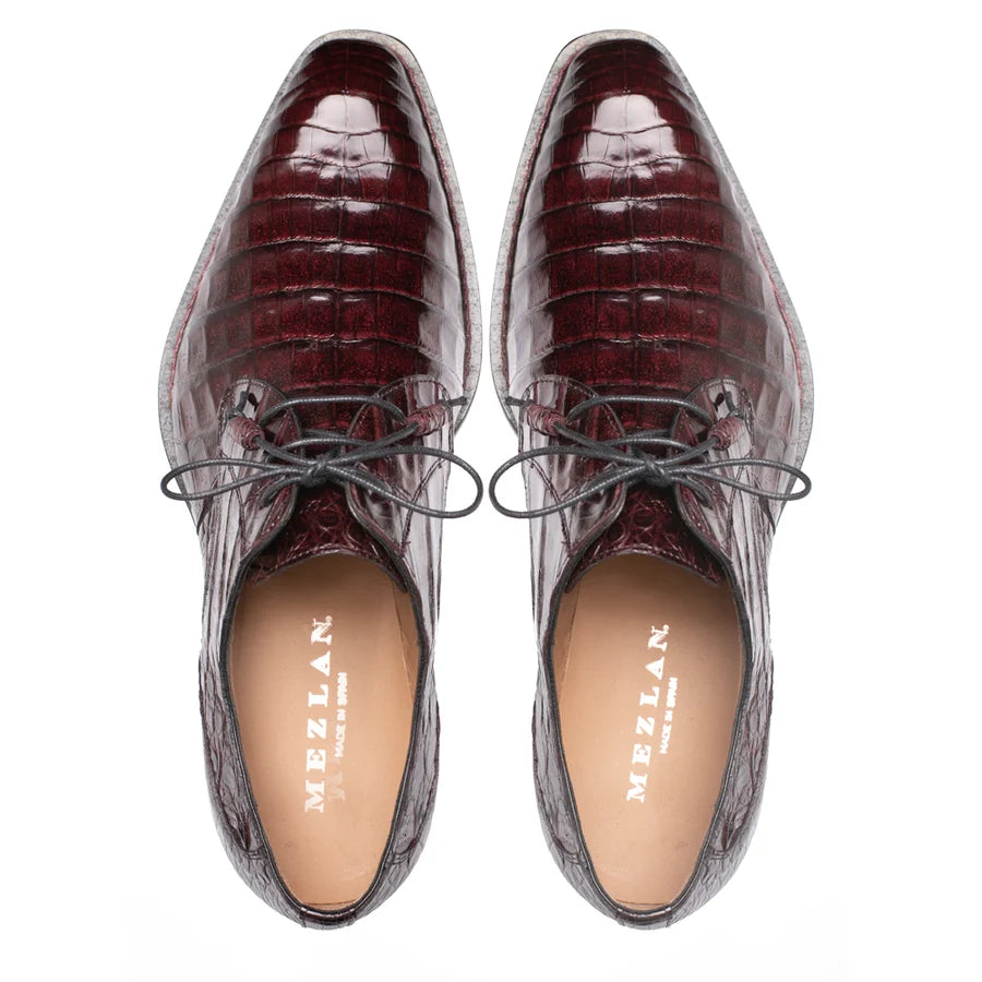 Mezlan Cratos Crocodile Derby Men's Burgundy Dress Shoes