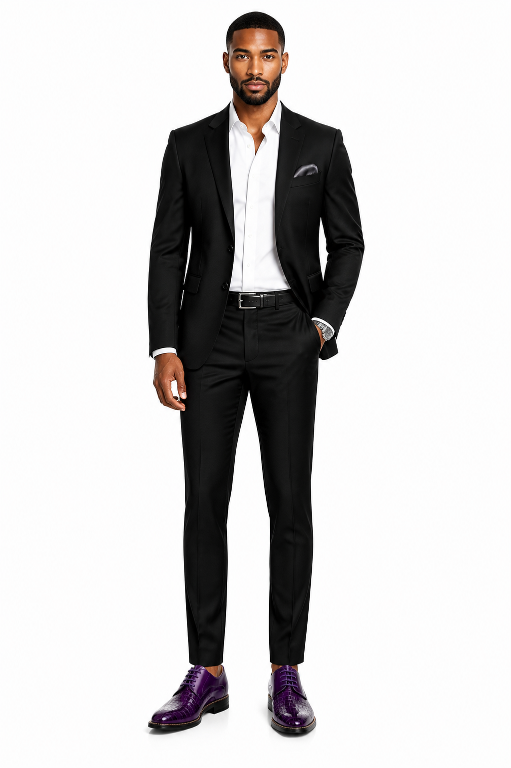 GIOVANNI  Mason/Purple Leather Shoes - Model wearing shoe - mens-purple-croco-leather-oxford-fashion-dress-shoes-giovanni-mason-03-model-centered.png