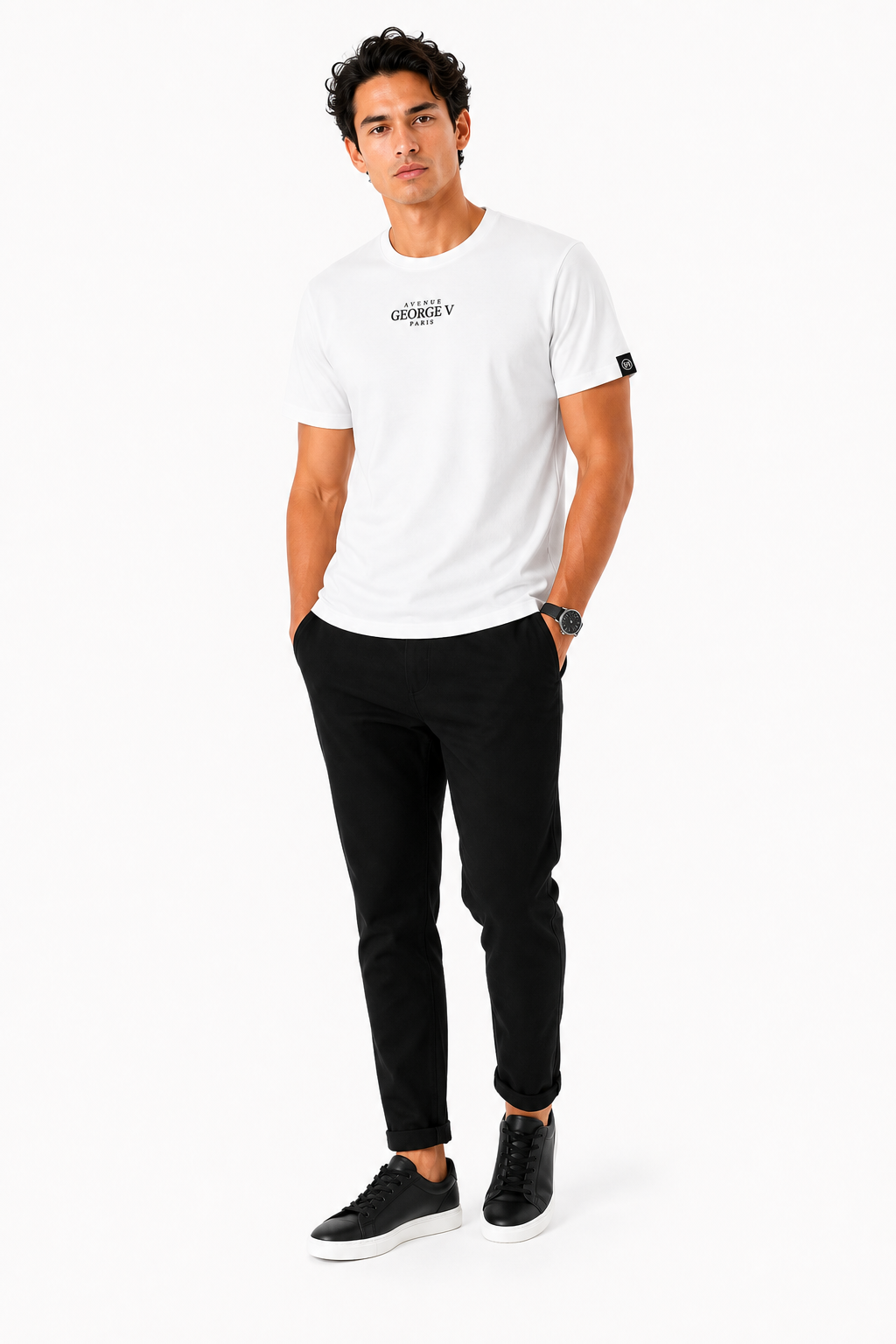 George Avenue Paris Plain T-Shirt - White - front - pending-row04-plain-white-front-model-ai-bg-white.png