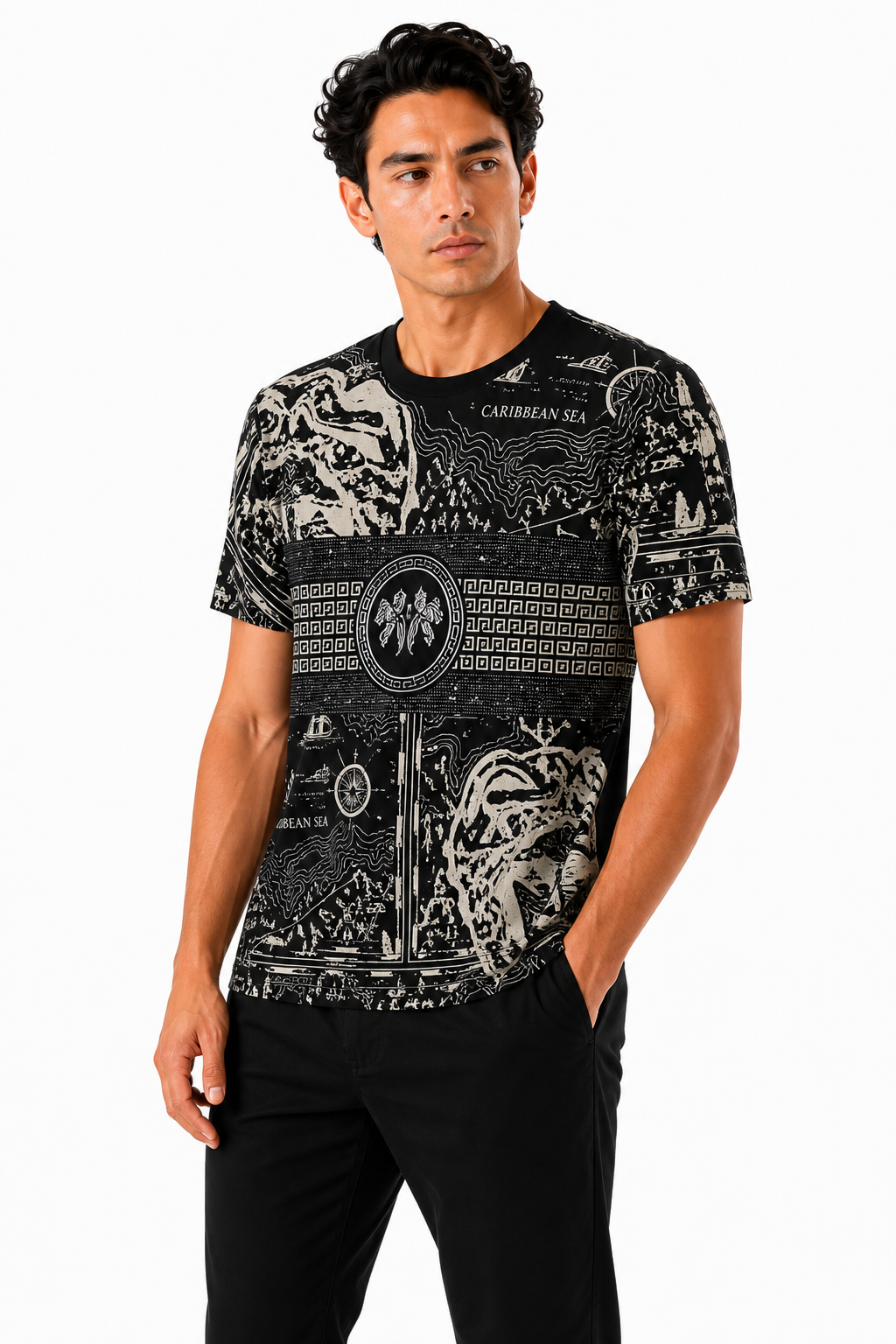 Laverita Caribbean Sea Short Sleeve T-Shirt - Black / White - back - pending-row07-caribbean-alt-pose-ai-bg-white.png