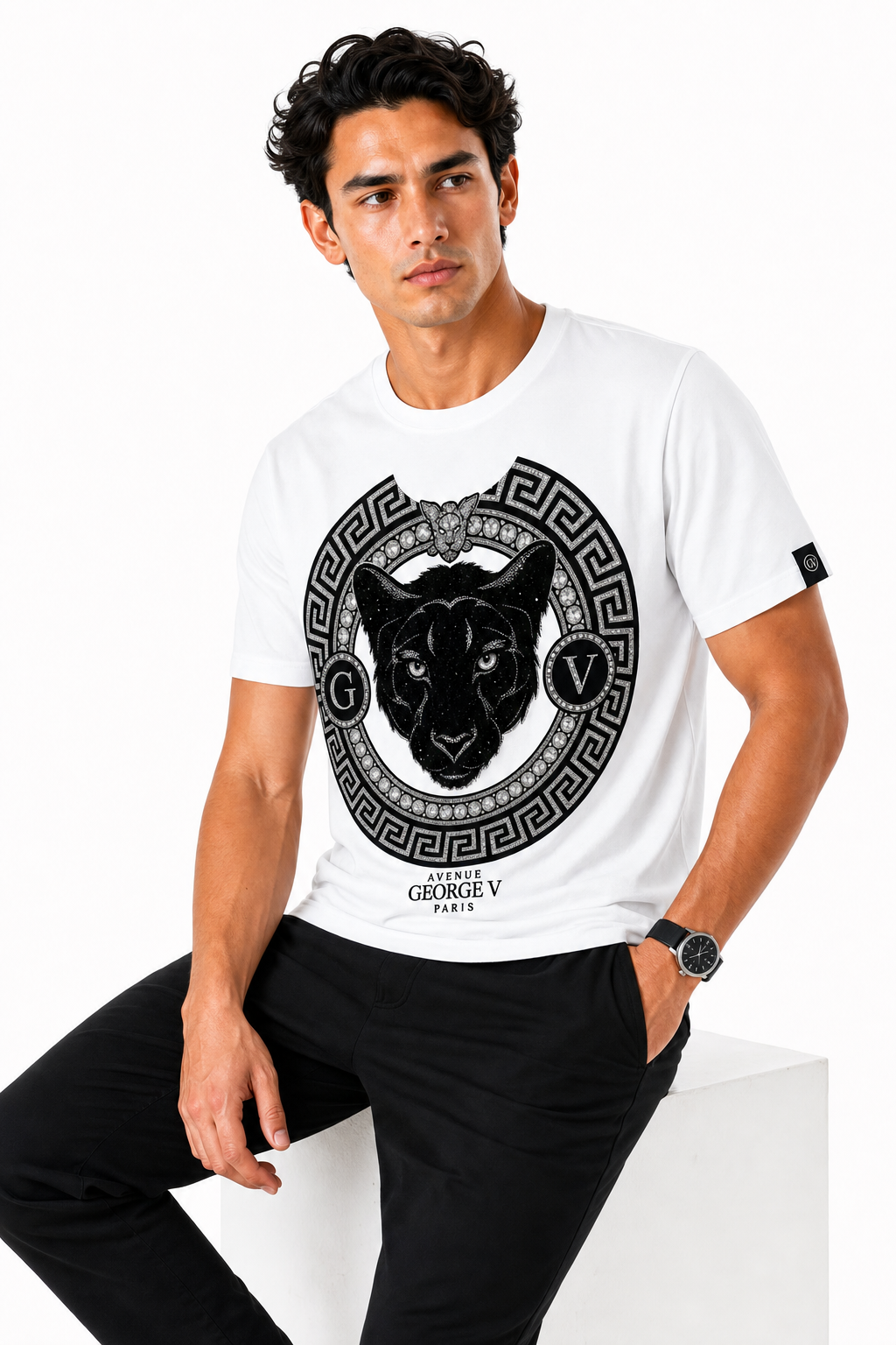 George V Panther Crest Short Sleeve T-Shirt - White - back - pending-row08-panther-crest-alt-pose-ai-bg-white.png