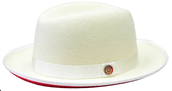 Princeton Collection 100% Australian Wool Felt Fedora Hat with Red Bottom Brim – Ivory/Red