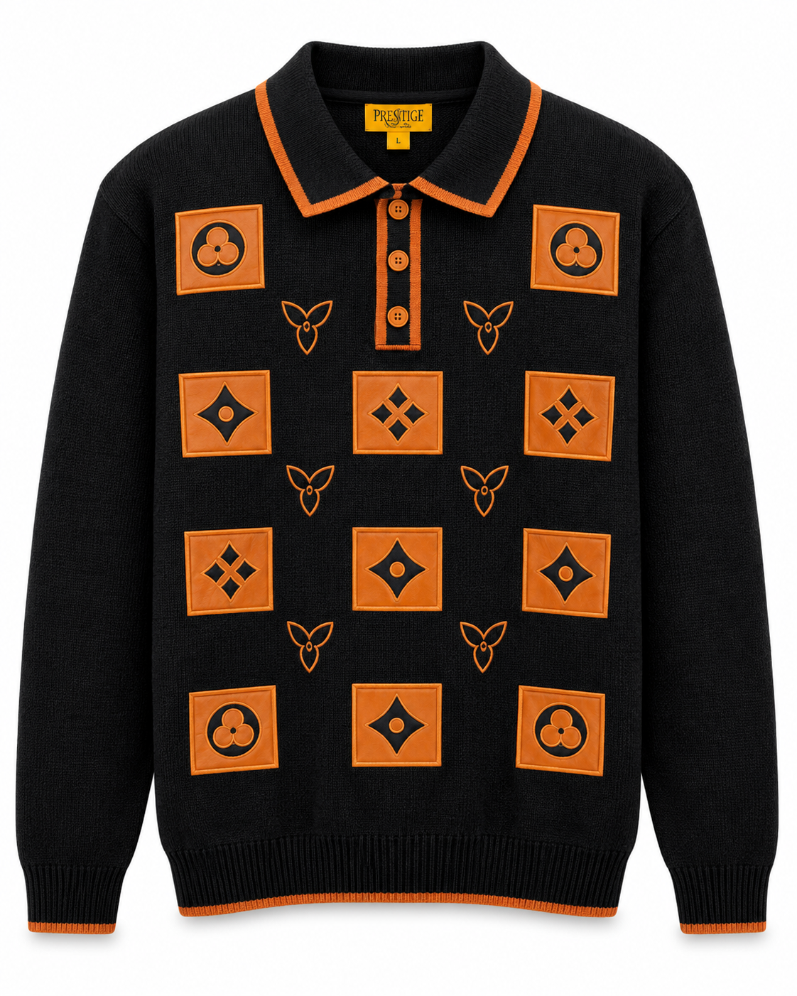 Prestige Original Men's Embroidered Polo Sweater in Black / Orange – men's Prestige Original at Turning Point, Baltimore