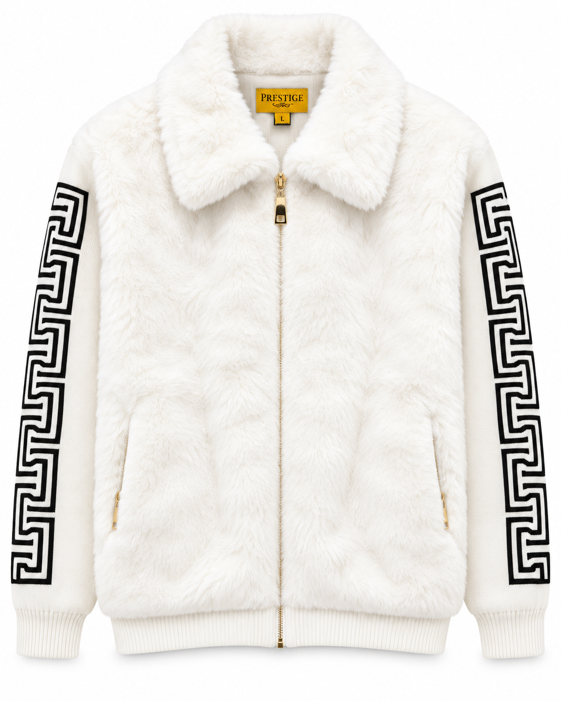 Prestige Original Men's Greek Key Fur Jacket in White – men's Prestige Original at Turning Point, Baltimore