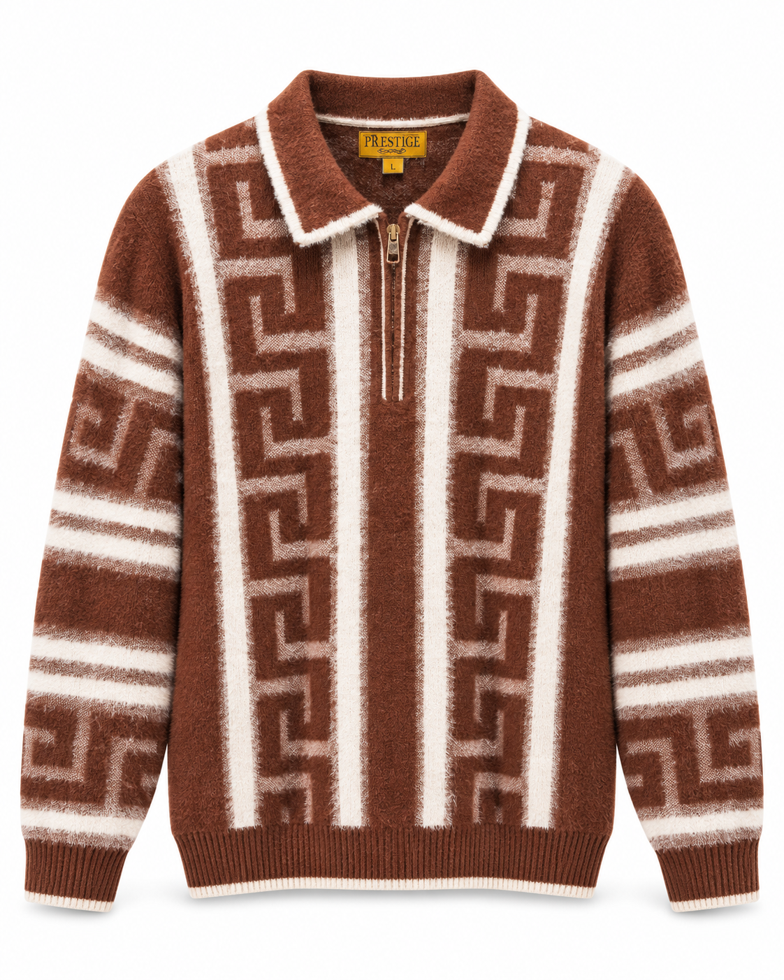 Prestige Original Men's Quarter Zip Polo Sweater in Brown – men's Prestige Original at Turning Point, Baltimore