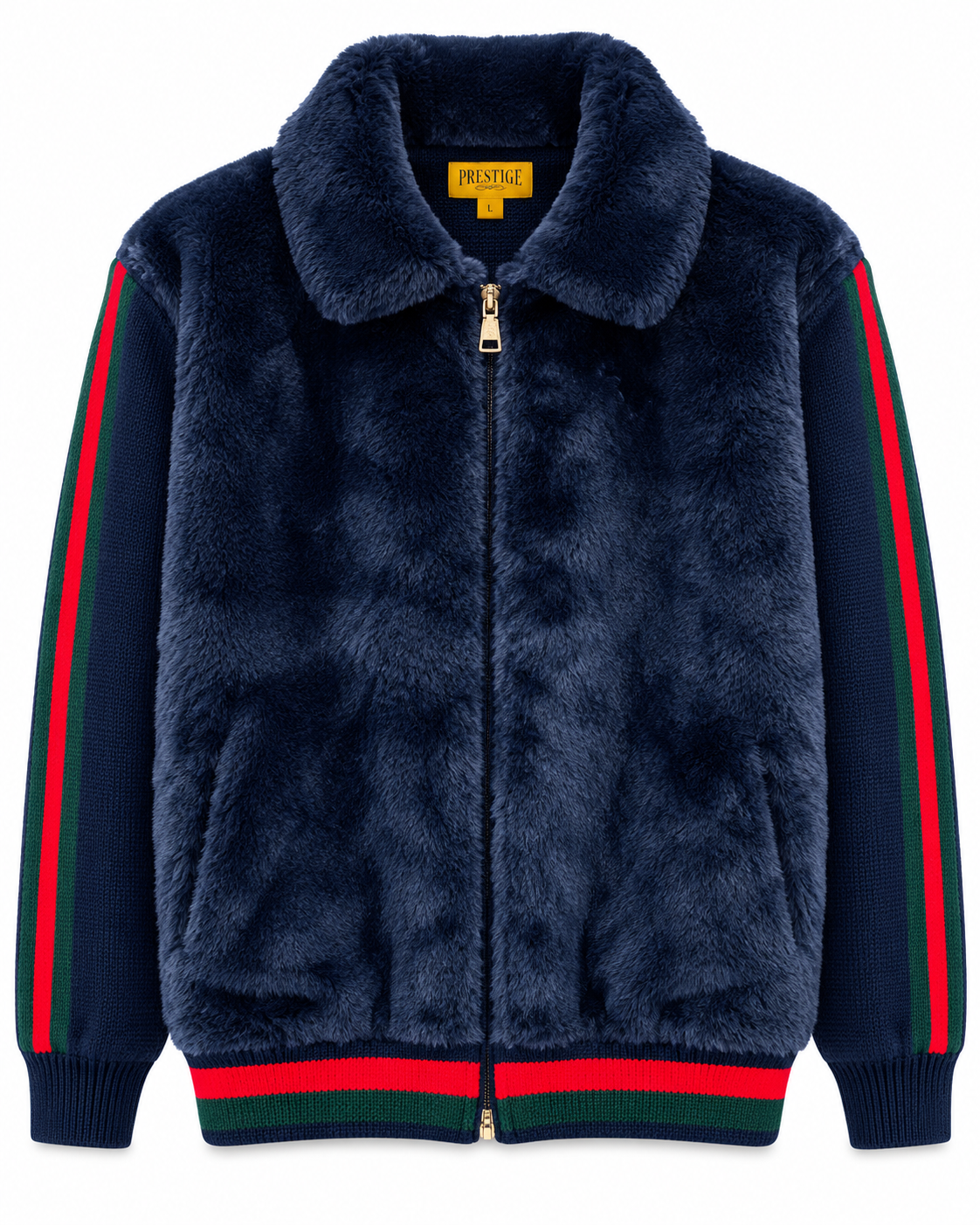 Prestige Original Men's Stripe Trim Fur Jacket in Navy – men's Prestige Original at Turning Point, Baltimore