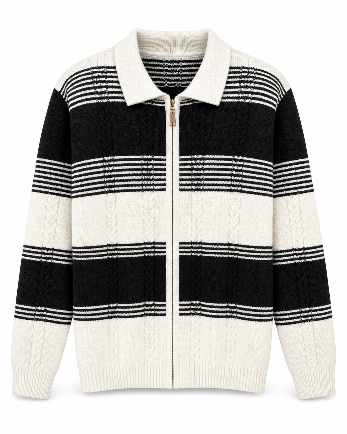 Prestige Original Men's Striped Zip Sweater in White / Black – men's Prestige Original at Turning Point, Baltimore