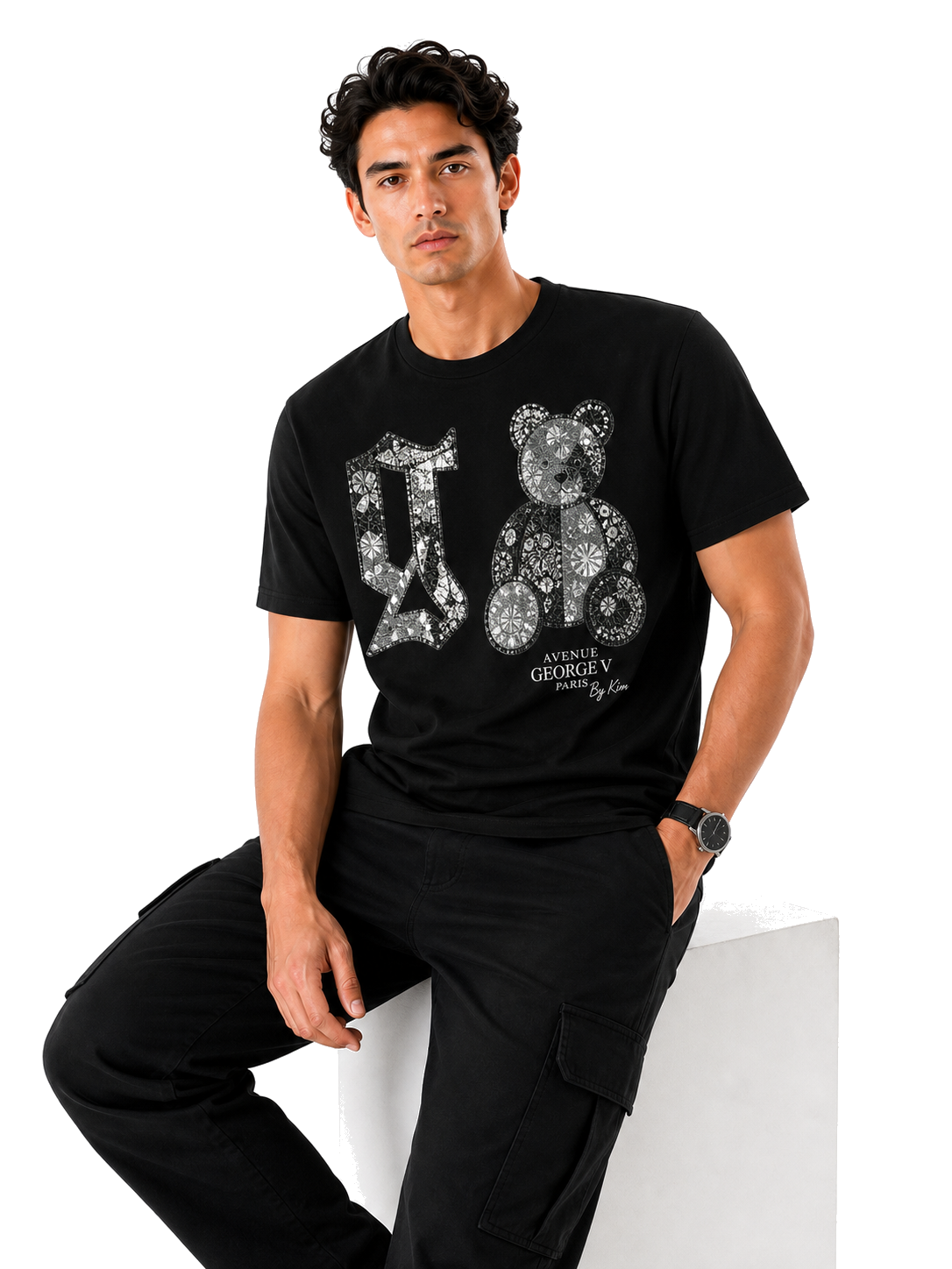 George V Bear G Short Sleeve T-Shirt - Black - back - row02-bear-g-sitting-bg-white-ai-draft.png