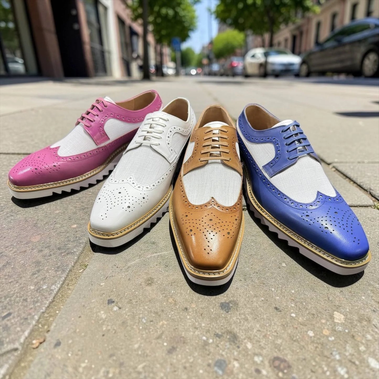 Giovanni Tone Men's Wingtip Leather Oxford Dress Shoe – Pink White