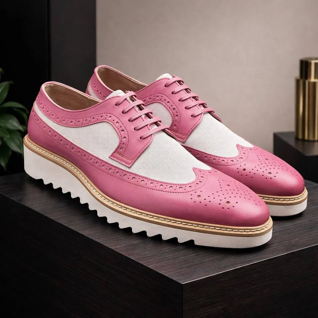 Giovanni Tone Men's Wingtip Leather Oxford Dress Shoe – Pink White