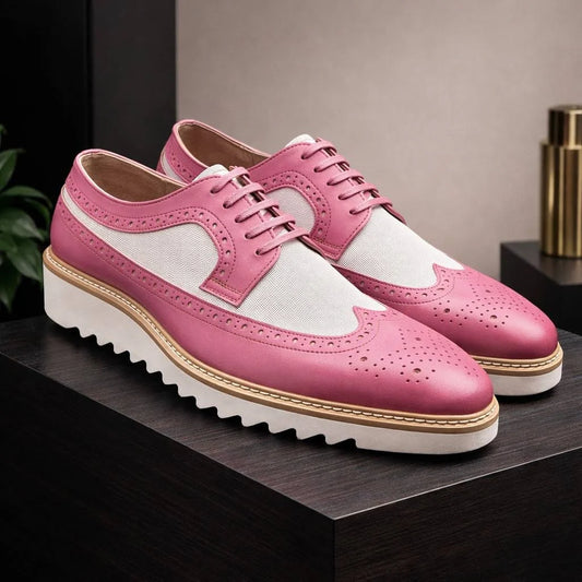 Giovanni Tone Men's Wingtip Leather Oxford Dress Shoe – Pink White