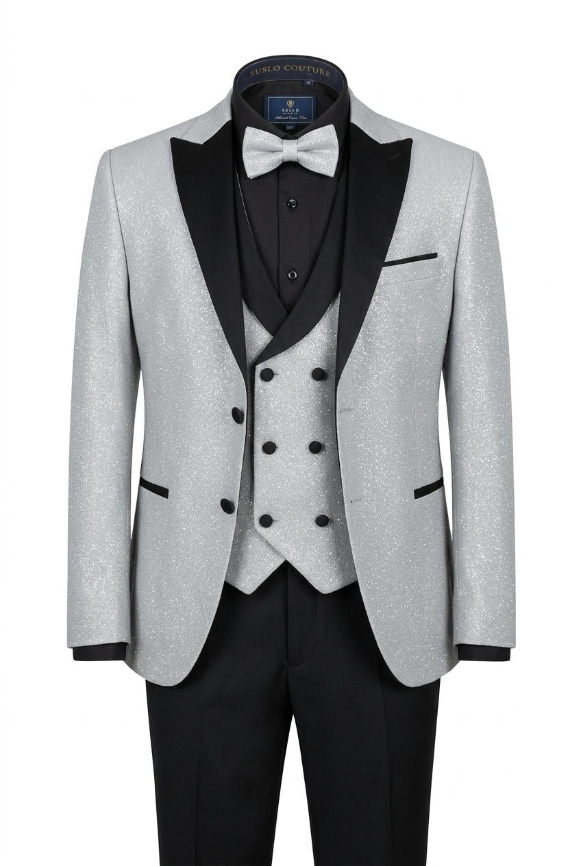 Silver with Black Lapel Suit