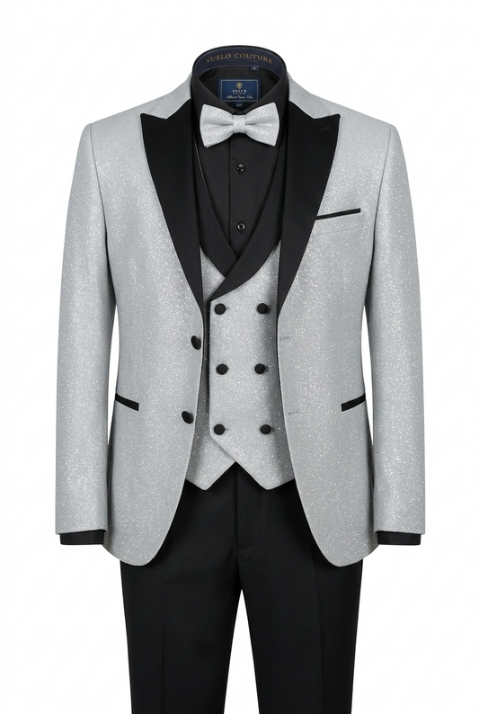 Silver with Black Lapel Suit