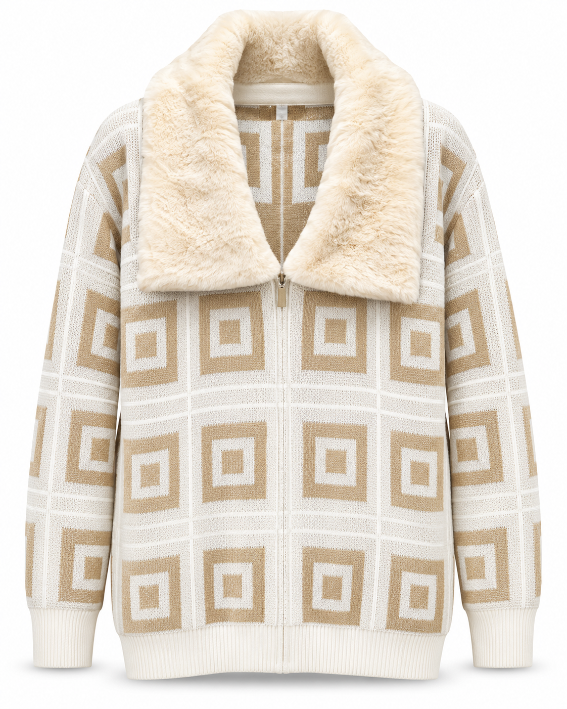 Silversilk Men's Geometric Fur Collar Sweater in Cream / Taupe – men's Silversilk at Turning Point, Baltimore