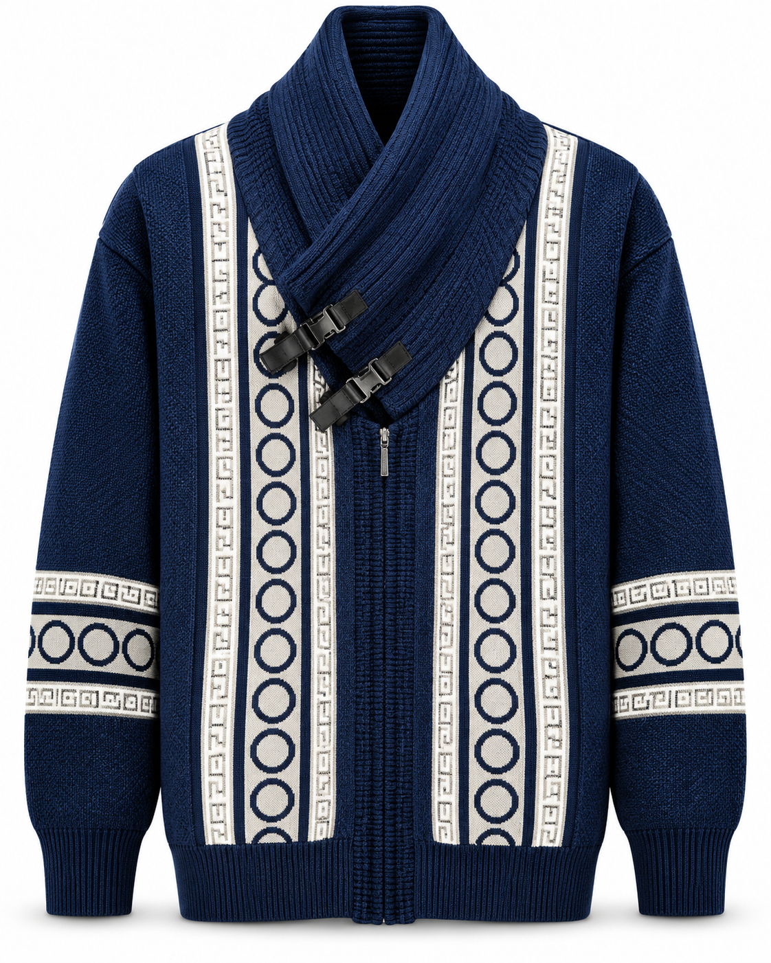 Silversilk Men's Greek Key Buckle Collar Sweater in Navy – men's Silversilk at Turning Point, Baltimore