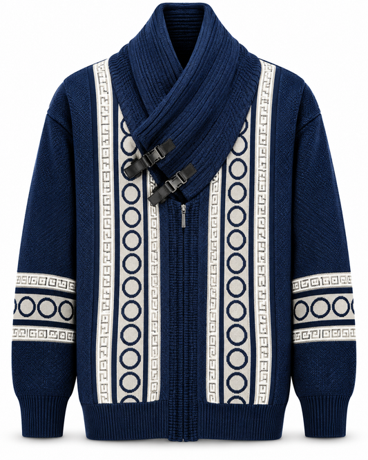 Silversilk Men's Greek Key Buckle Collar Sweater in Navy – men's Silversilk at Turning Point, Baltimore