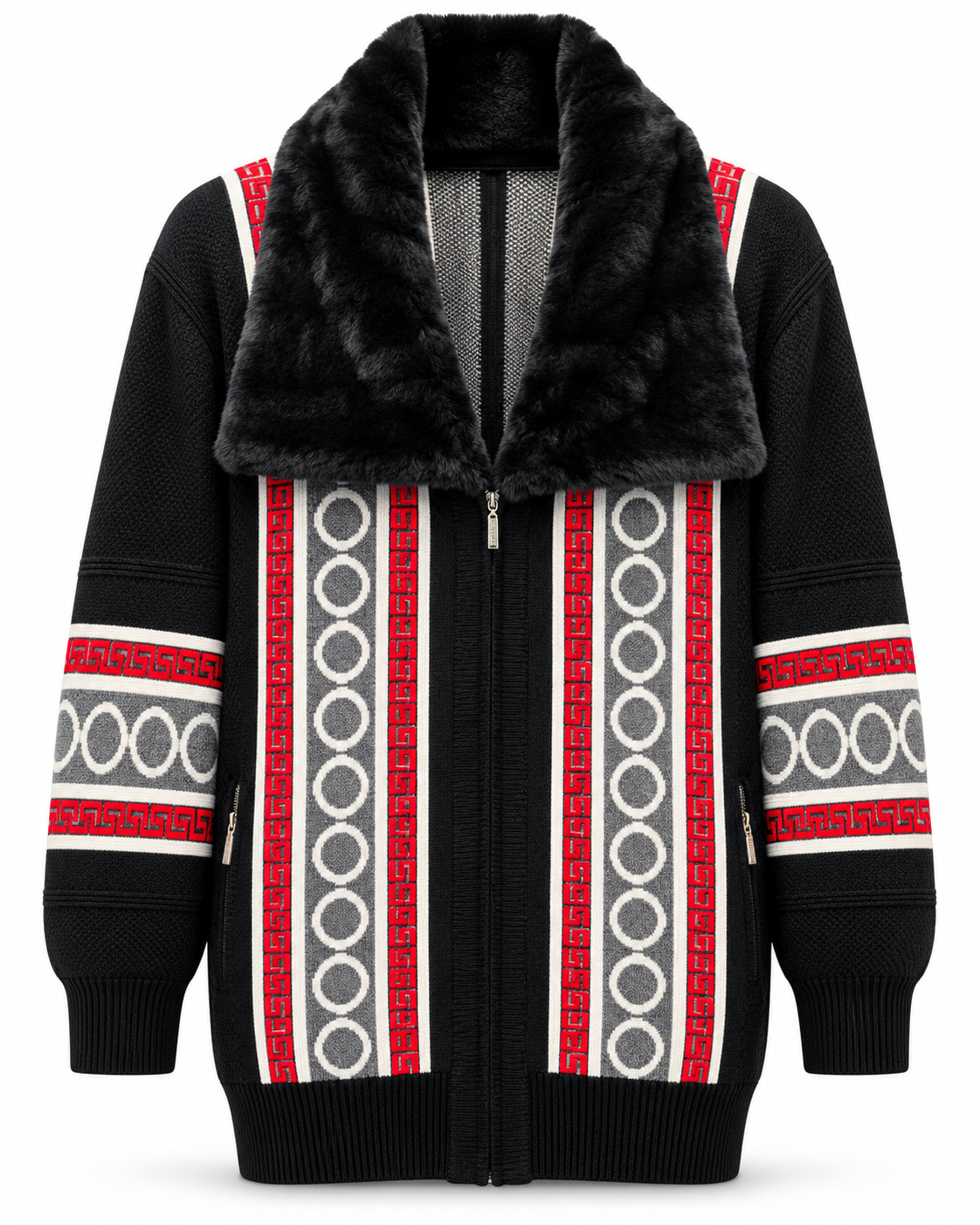 Silversilk Men's Greek Key Buckle Collar Sweater in Black / Red – men's Silversilk at Turning Point, Baltimore