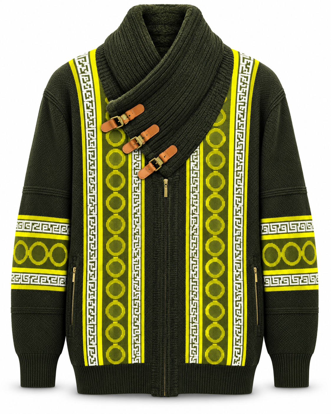 Silversilk Men's Greek Key Buckle Collar Sweater in Olive – men's Silversilk at Turning Point, Baltimore