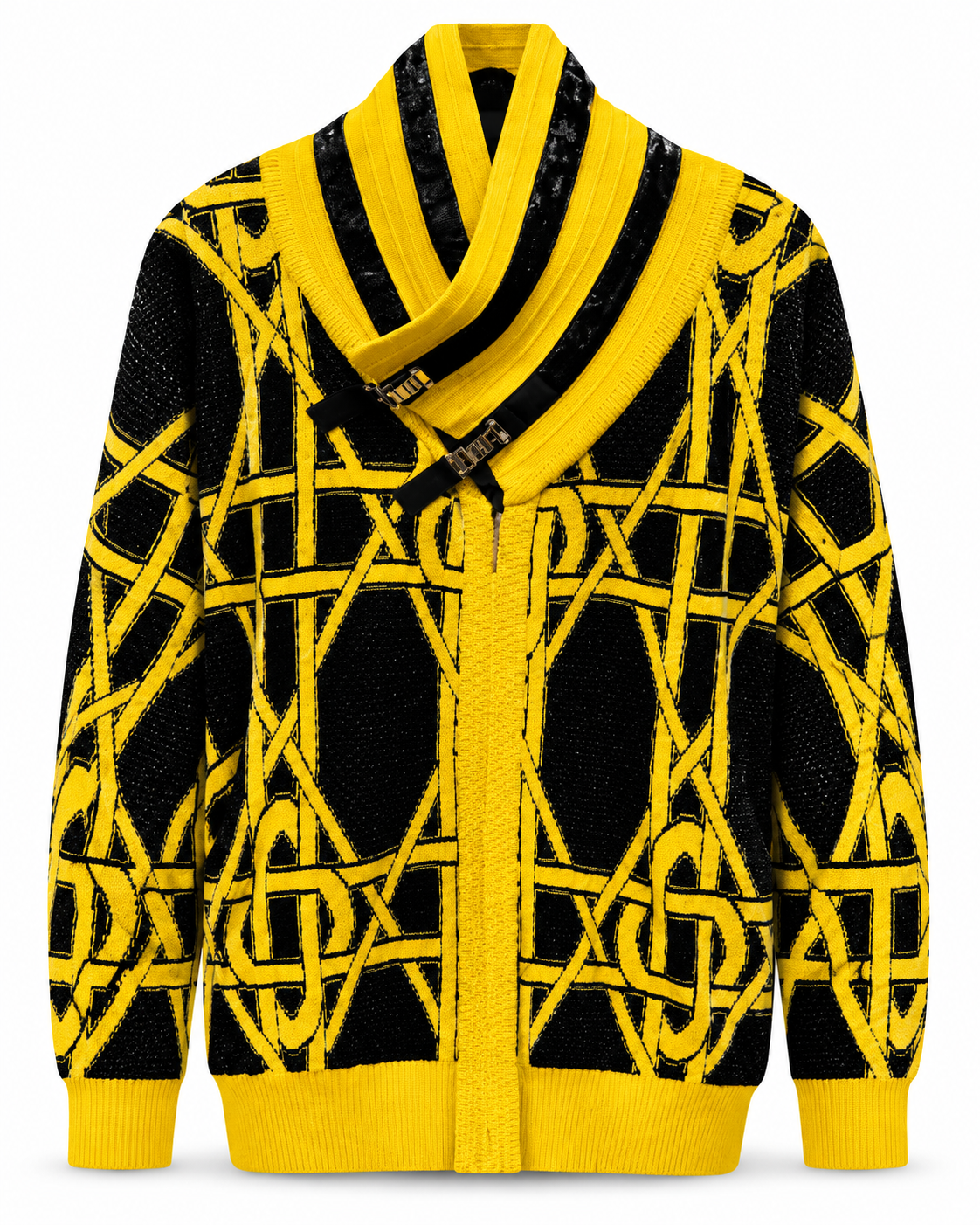 Silversilk Men's Lattice Shawl Zip Sweater in Yellow / Black – men's Silversilk at Turning Point, Baltimore