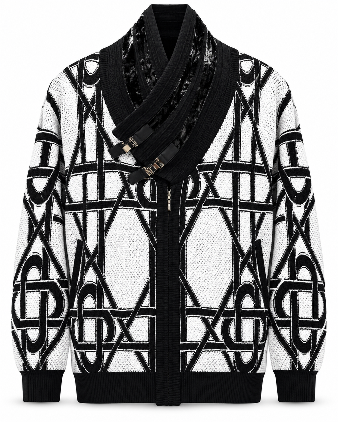 Silversilk Men's Lattice Shawl Zip Sweater in White / Black – men's Silversilk at Turning Point, Baltimore