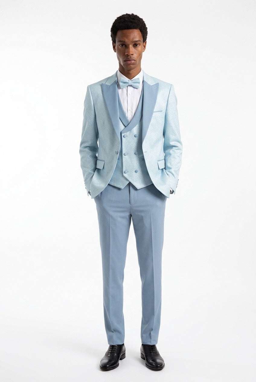 Sky Blue Shimmer Tuxedo Suit
